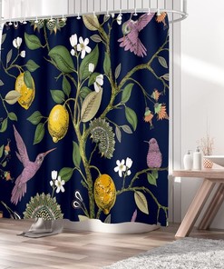 Lemon Tree And Hummingbird Fashion Shower Curtain For Nature Lovers Bathroom 