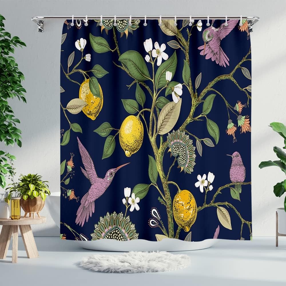 Lemon Tree And Hummingbird Fashion Shower Curtain For Nature Lovers Bathroom