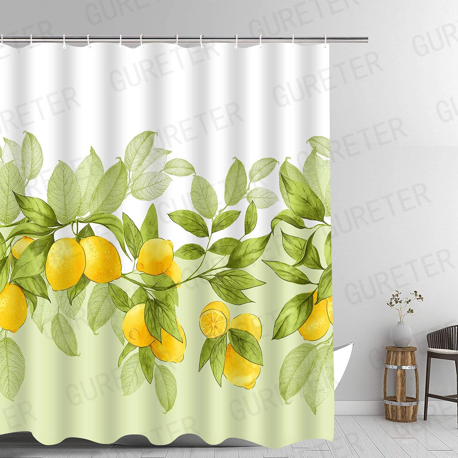 Lemon Tree Fruit And Flower Diagram Shower Curtain, Small Fresh Bathroom Decoration