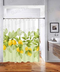 Lemon Tree Fruit And Flower Diagram Shower Curtain, Small Fresh Bathroom Decoration
