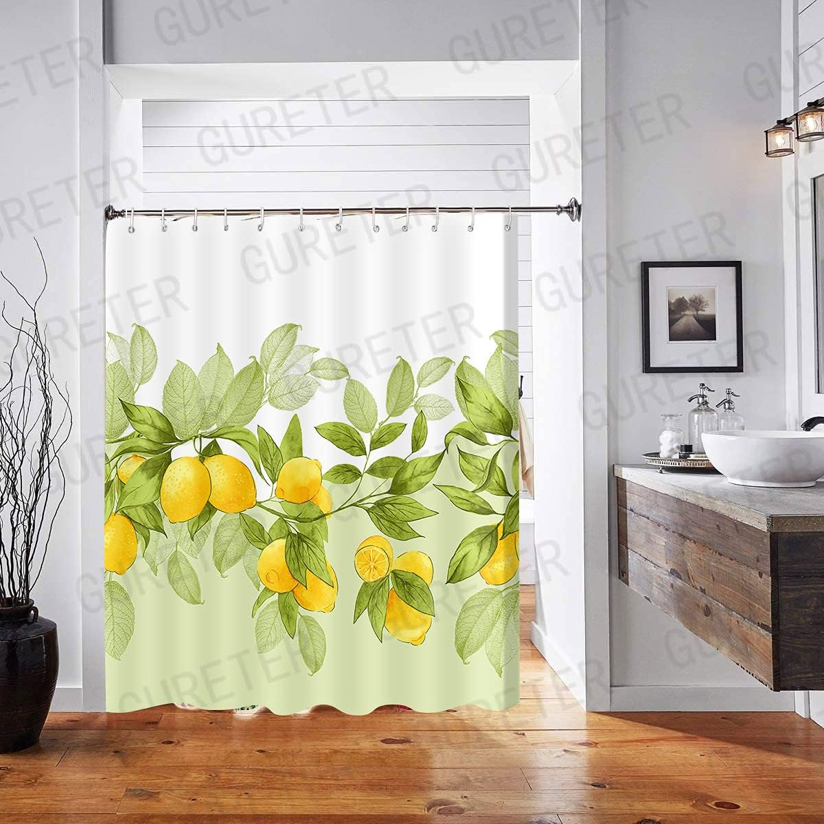 Lemon Tree Fruit And Flower Diagram Shower Curtain, Small Fresh Bathroom Decoration