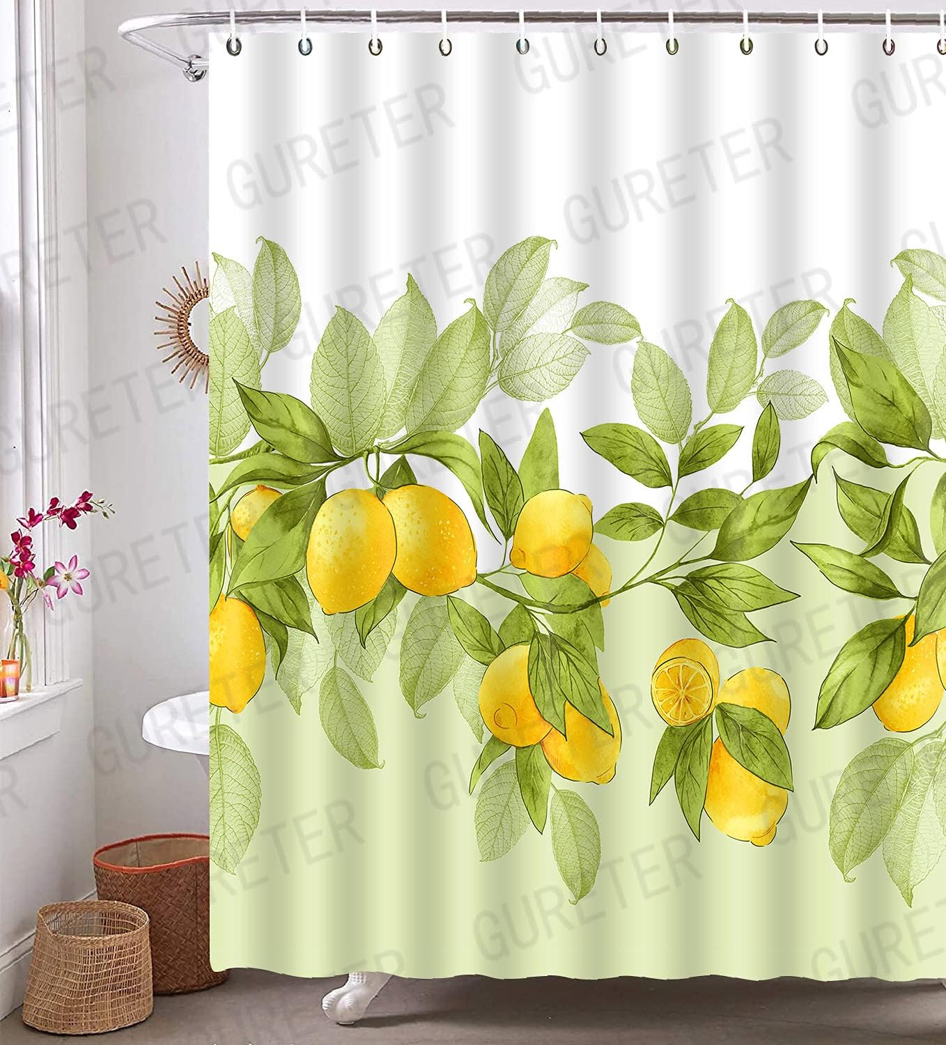 Lemon Tree Fruit And Flower Diagram Shower Curtain, Small Fresh Bathroom Decoration