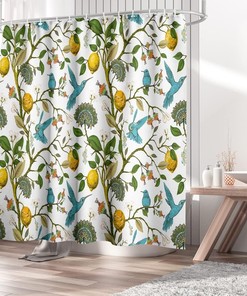 Lemon Tree Hummingbird Shower Curtain For Fresh Summer Bathroom Decor 