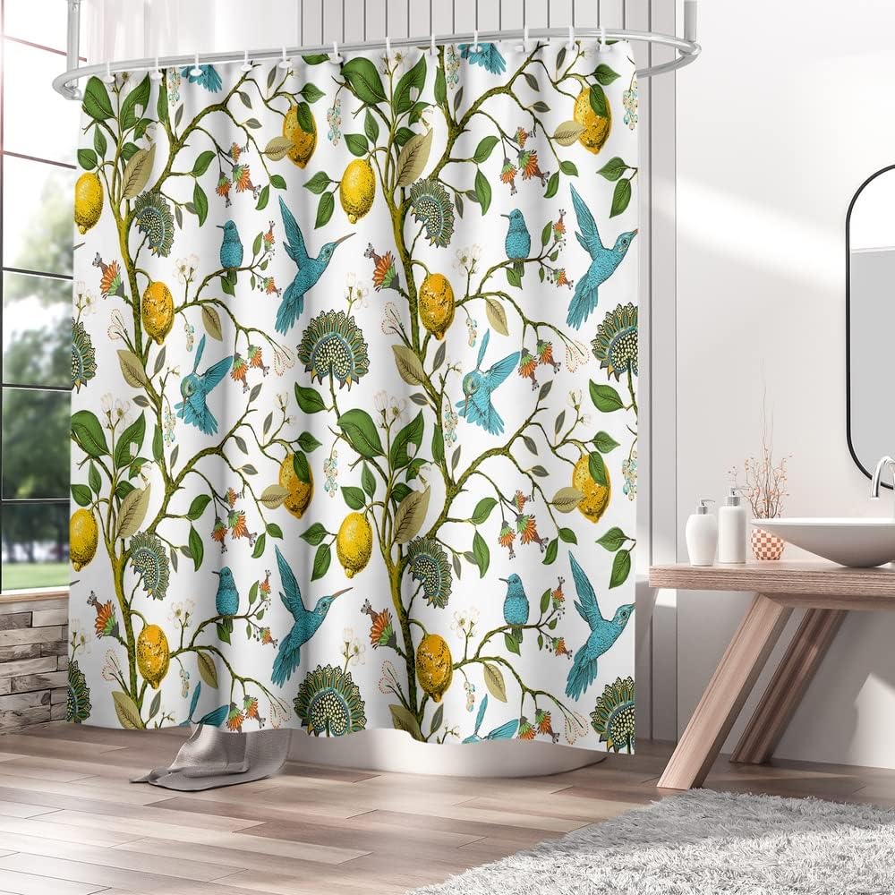 Lemon Tree Hummingbird Shower Curtain For Fresh Summer Bathroom Decor