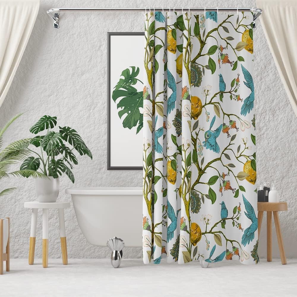Lemon Tree Hummingbird Shower Curtain For Fresh Summer Bathroom Decor