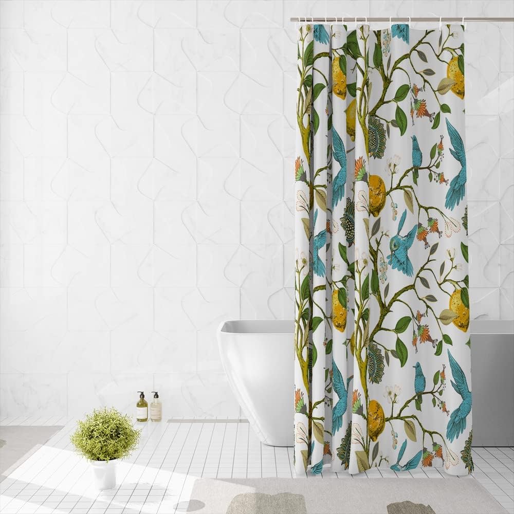 Lemon Tree Hummingbird Shower Curtain For Fresh Summer Bathroom Decor
