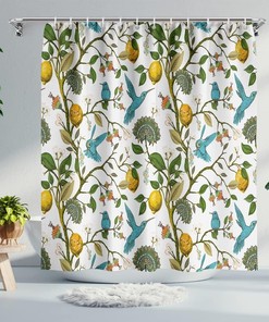 Lemon Tree Hummingbird Shower Curtain For Fresh Summer Bathroom Decor