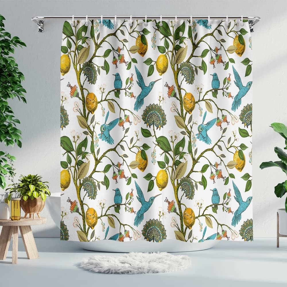 Lemon Tree Hummingbird Shower Curtain For Fresh Summer Bathroom Decor