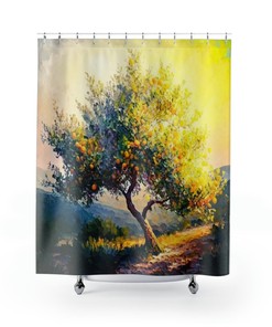 Lemon Tree Painting Shower Curtain, Modern Bathroom Decor