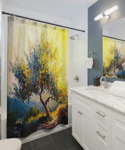 Lemon Tree Painting Shower Curtain, Modern Bathroom Decor