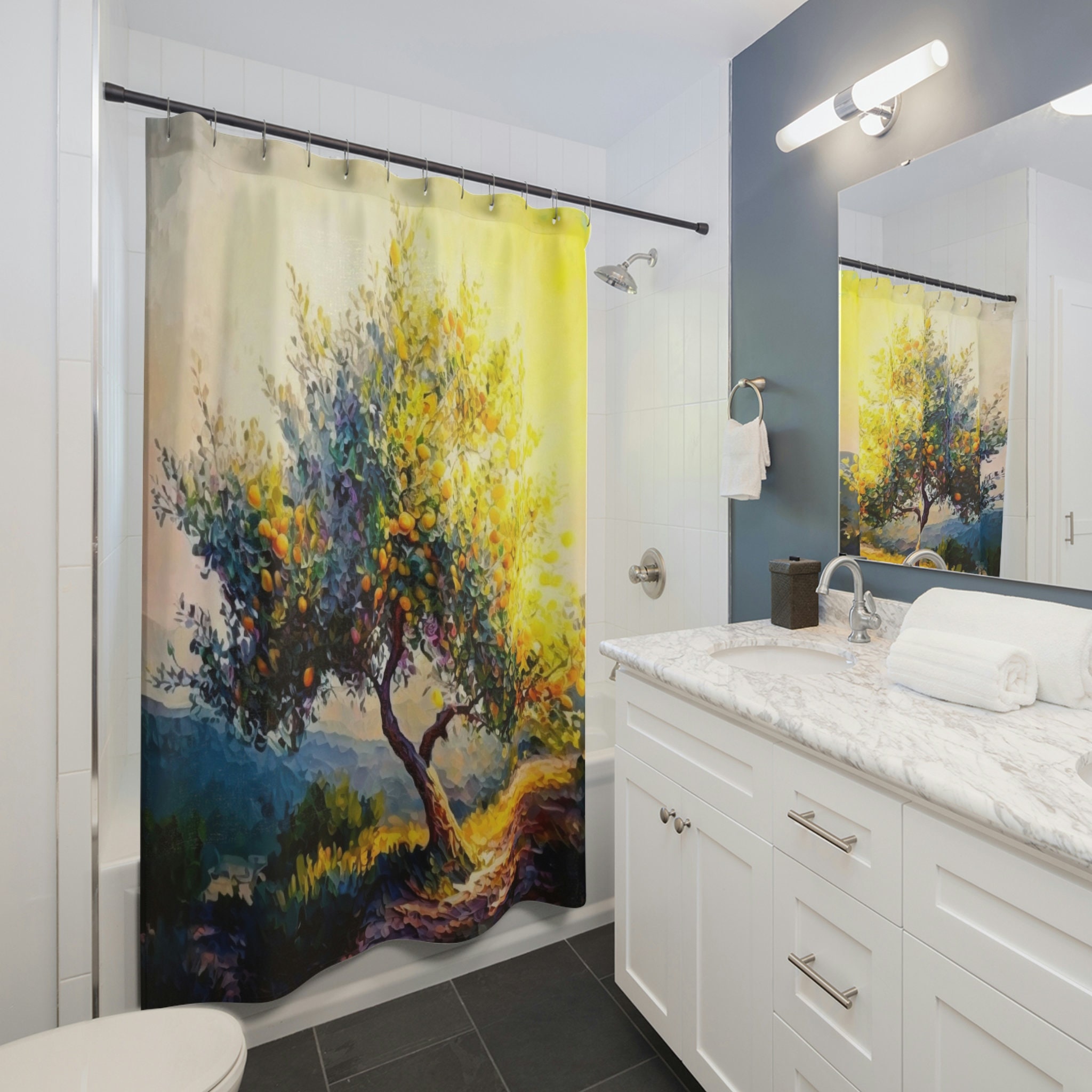 Lemon Tree Painting Shower Curtain, Modern Bathroom Decor