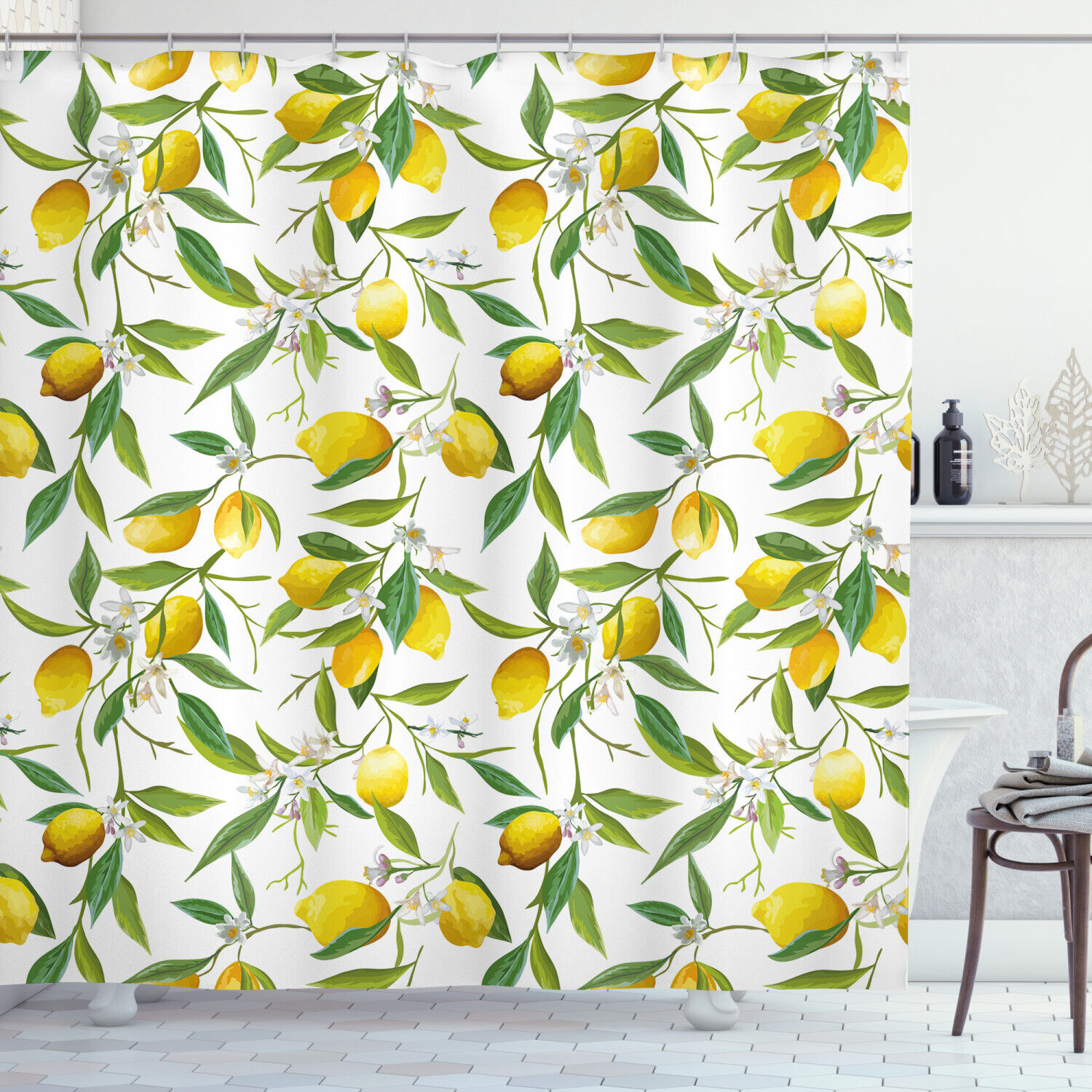 Lemon Woody Romantic Print Shower Curtain for a Warm and Inviting Bathroom Atmosphere