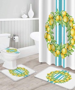 Lemon Wreath Blue Striped Shower Curtain for Bathroom with Country Touch