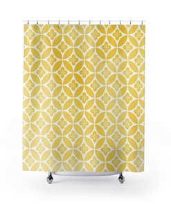 Lemon Yellow And Faded Tile Pattern Boho Shower Curtain Perfect For Bathroom Accessories