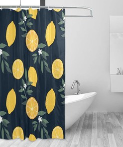 Lemon and Flower Print Shower Curtain for Bathroom Decoration