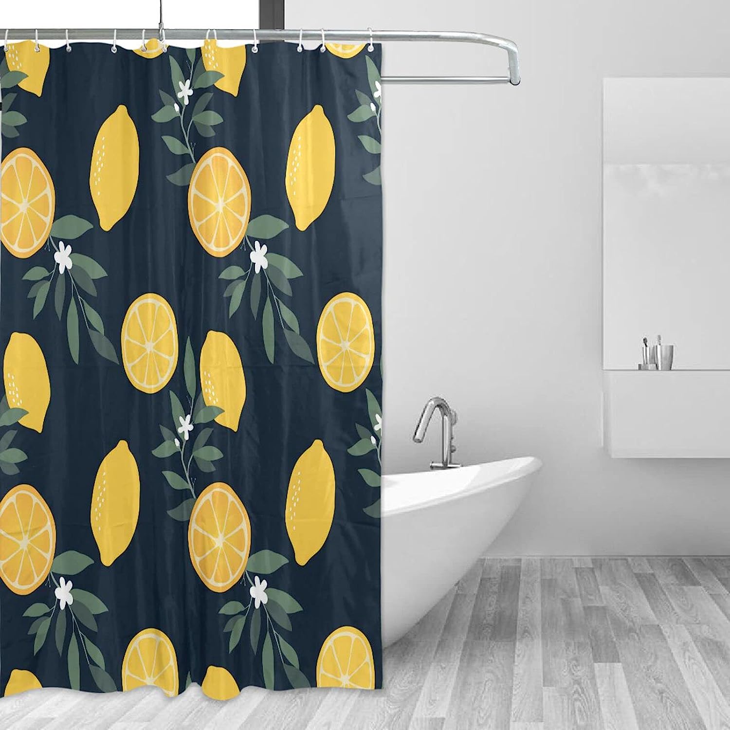 Lemon and Flower Print Shower Curtain for Bathroom Decoration