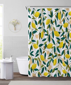Lemon and Green Leaves Shower Curtain with Cute and Colorful Design for Modern Bathroom Decoration