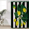 Lemon on Striped Wood Grain Decorative Shower Curtain for a Refreshing Bathroom