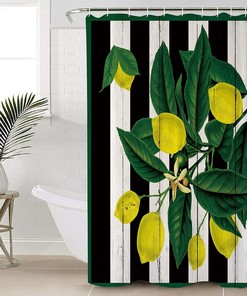Lemon on Striped Wood Grain Decorative Shower Curtain for a Refreshing Bathroom