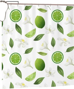 Lemons And Flower Pattern Shower Curtain, Waterproof Bathroom Curtain For Home Hotel Decor