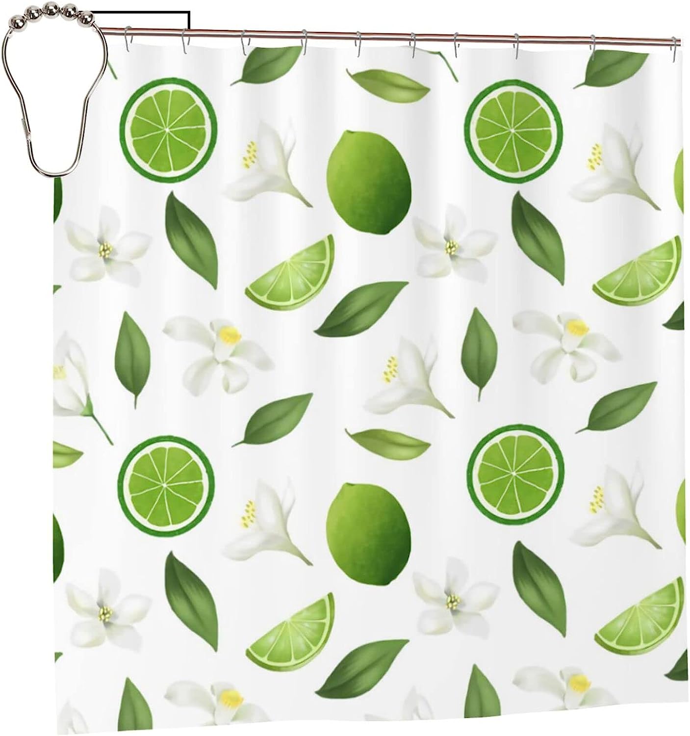 Lemons And Flower Pattern Shower Curtain, Waterproof Bathroom Curtain For Home Hotel Decor
