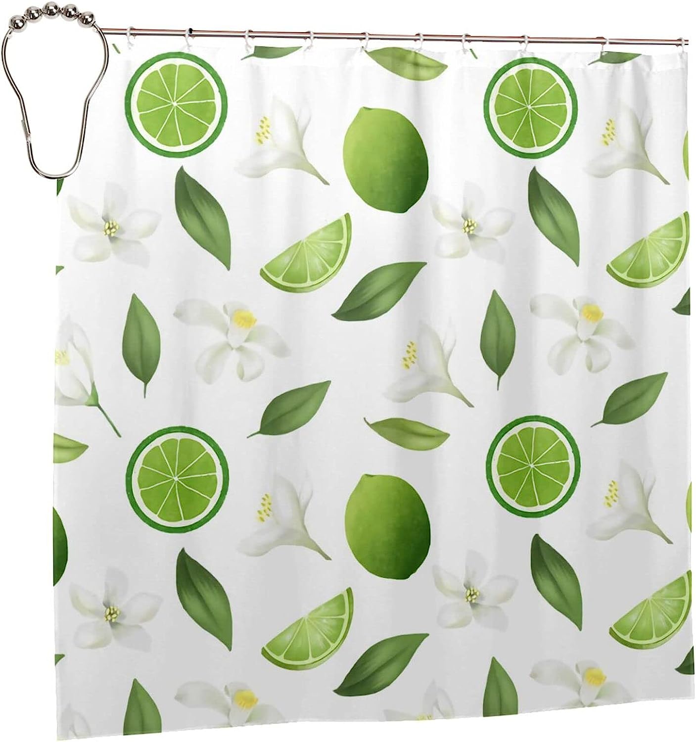 Lemons And Flower Pattern Shower Curtain, Waterproof Bathroom Curtain For Home Hotel Decor - Image 2