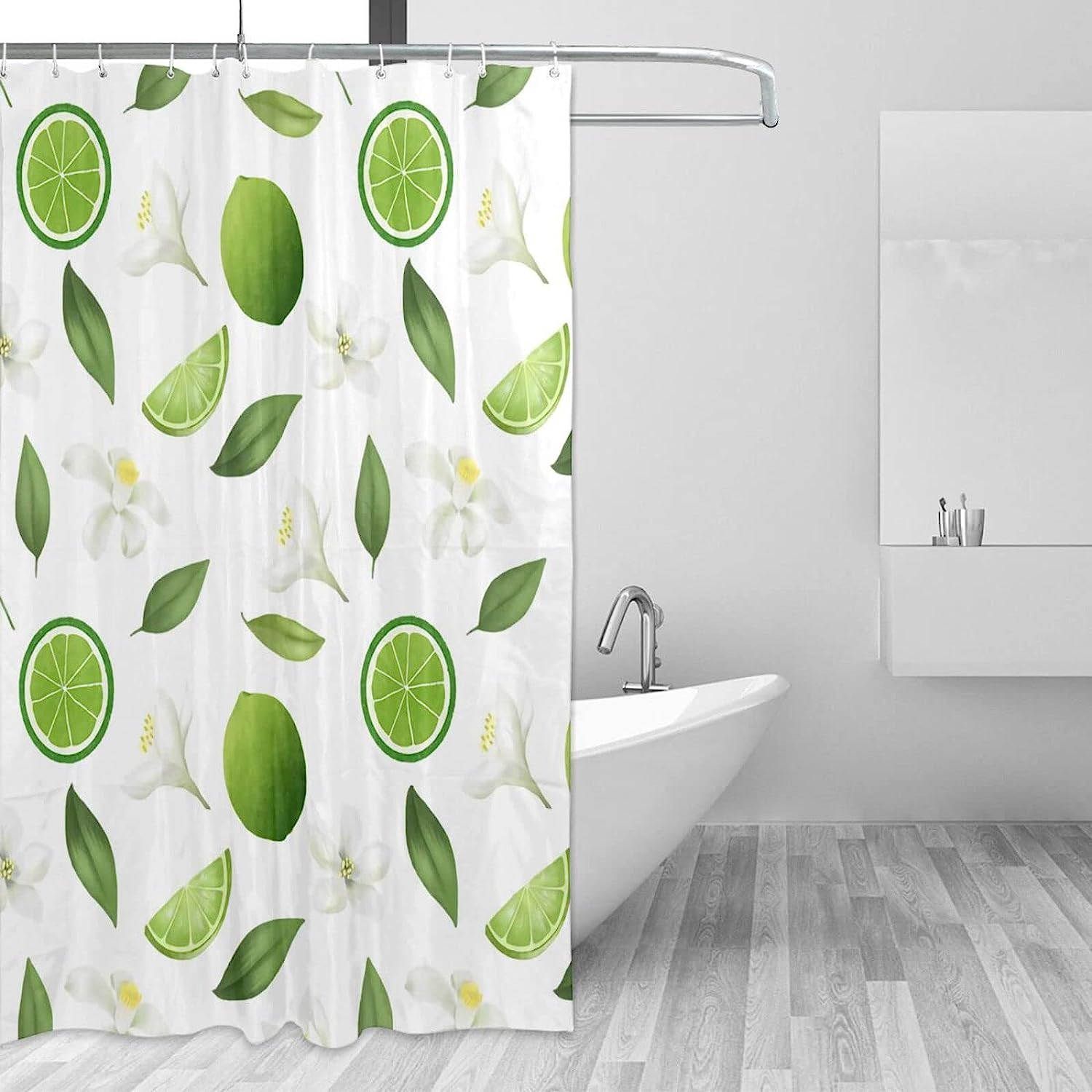 Lemons And Flower Pattern Shower Curtain, Waterproof Bathroom Curtain For Home Hotel Decor - Image 3
