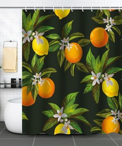 Lemons And Flowers Vintage Fruit Printed Shower Curtain For Home Hotels