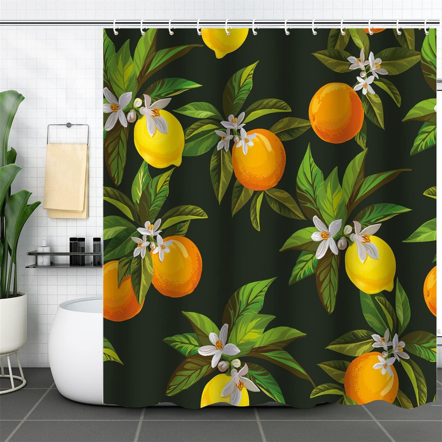 Lemons And Flowers Vintage Fruit Printed Shower Curtain For Home Hotels