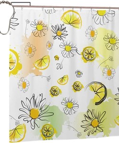 Lemons and Flowers Pattern Shower Curtain for Sunny Bathroom Decor