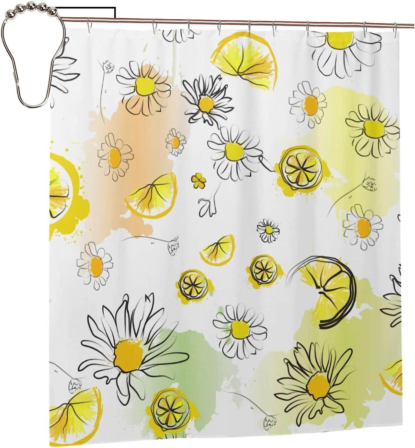 Lemons and Flowers Pattern Shower Curtain for Sunny Bathroom Decor