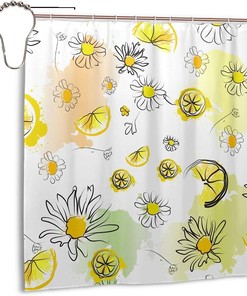 Lemons and Flowers Pattern Shower Curtain for Sunny Bathroom Decor