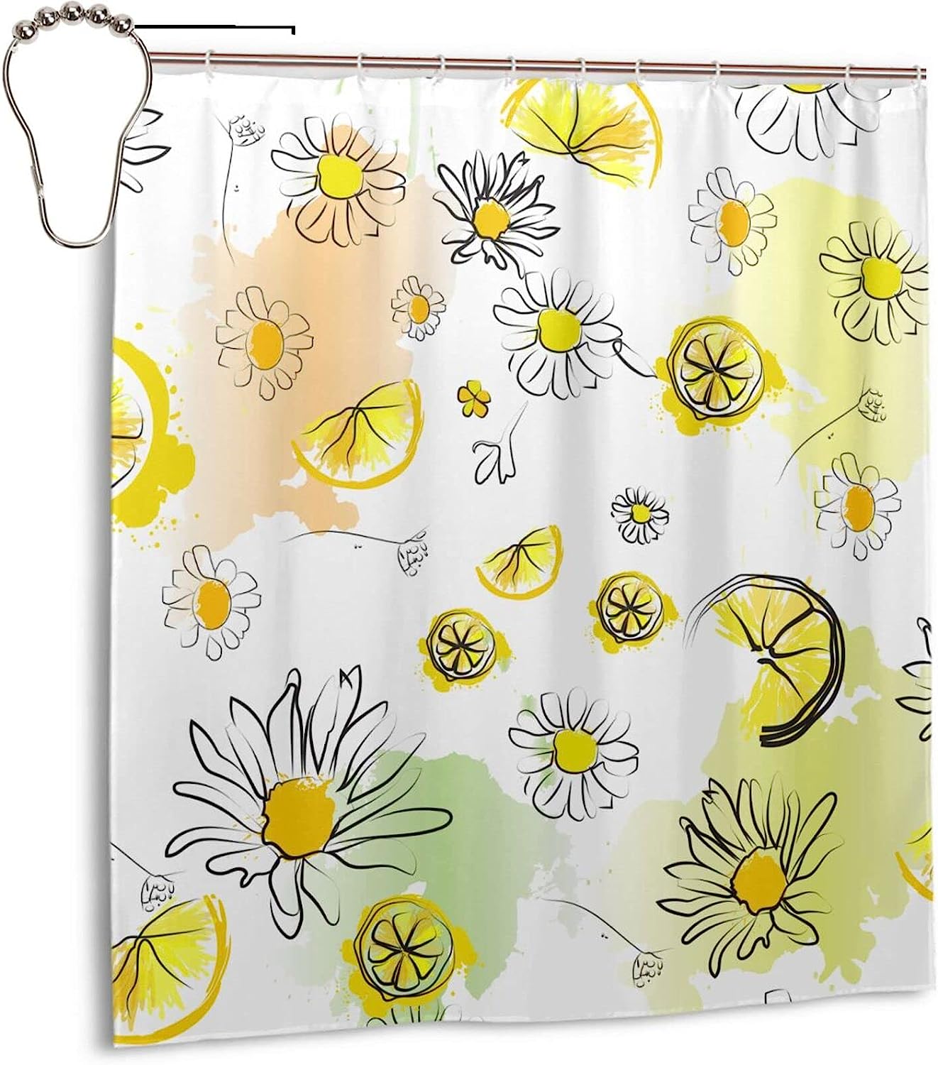 Lemons and Flowers Pattern Shower Curtain for Sunny Bathroom Decor