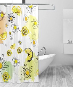 Lemons and Flowers Pattern Shower Curtain for Sunny Bathroom Decor