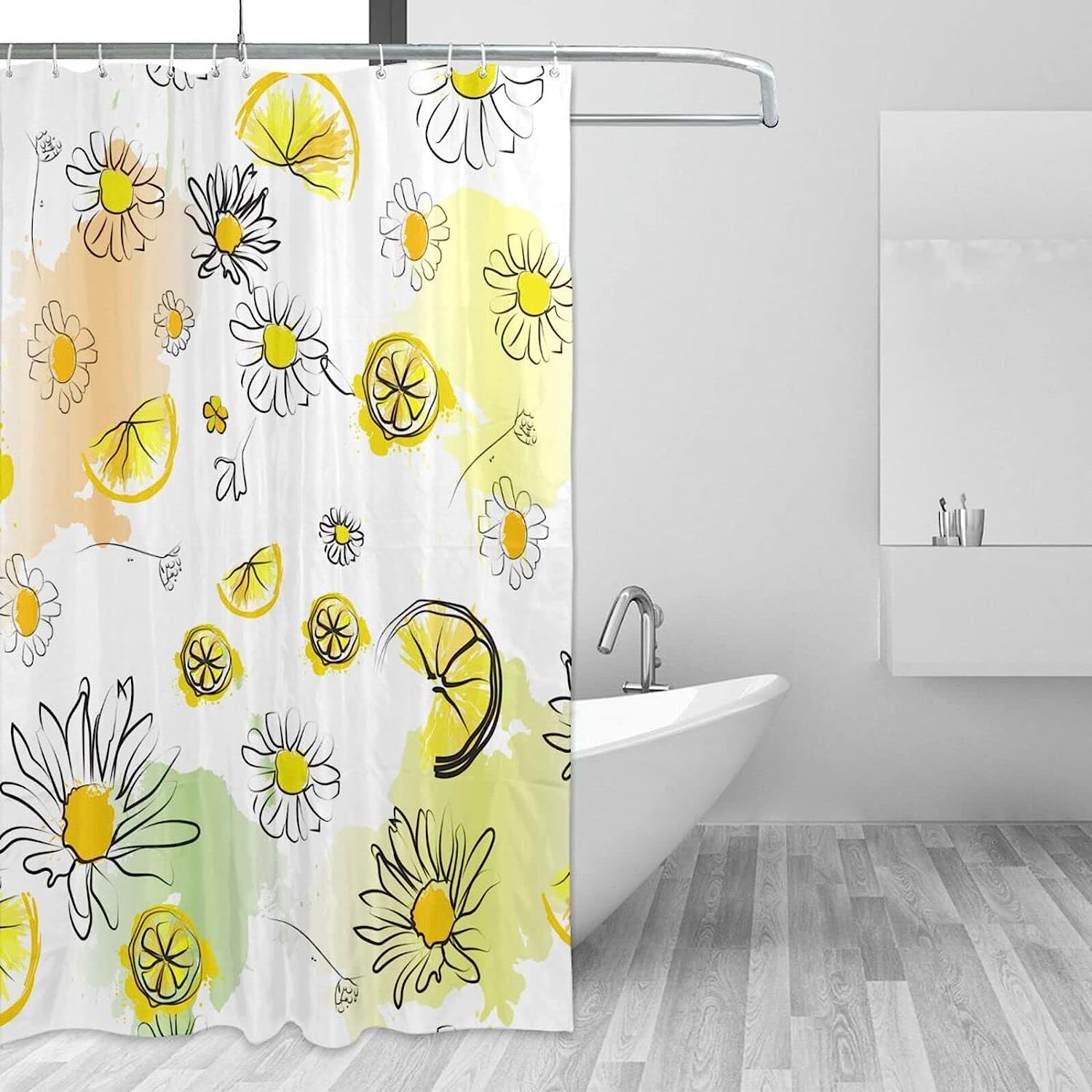Lemons and Flowers Pattern Shower Curtain for Sunny Bathroom Decor