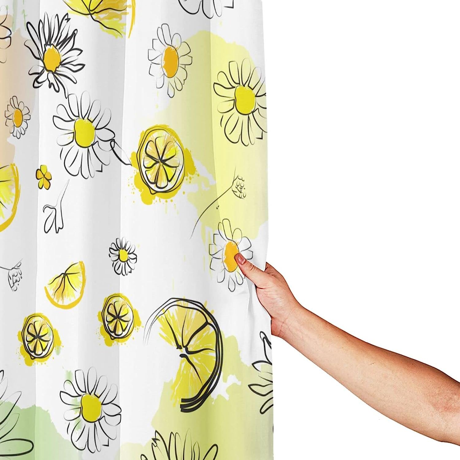 Lemons and Flowers Pattern Shower Curtain for Sunny Bathroom Decor