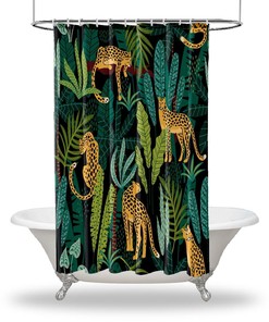 Leopard And Tropical Forest Print Shower Curtain For Bathroom Decor