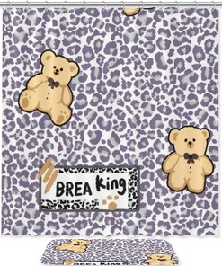 Leopard Bear Printed Bathroom Tub Set With Waterproof Fabric Shower Curtain