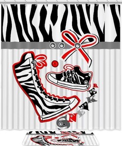 Leopard Canvas Shoes Printed Bathroom Tub Set With Waterproof Fabric Shower Curtain