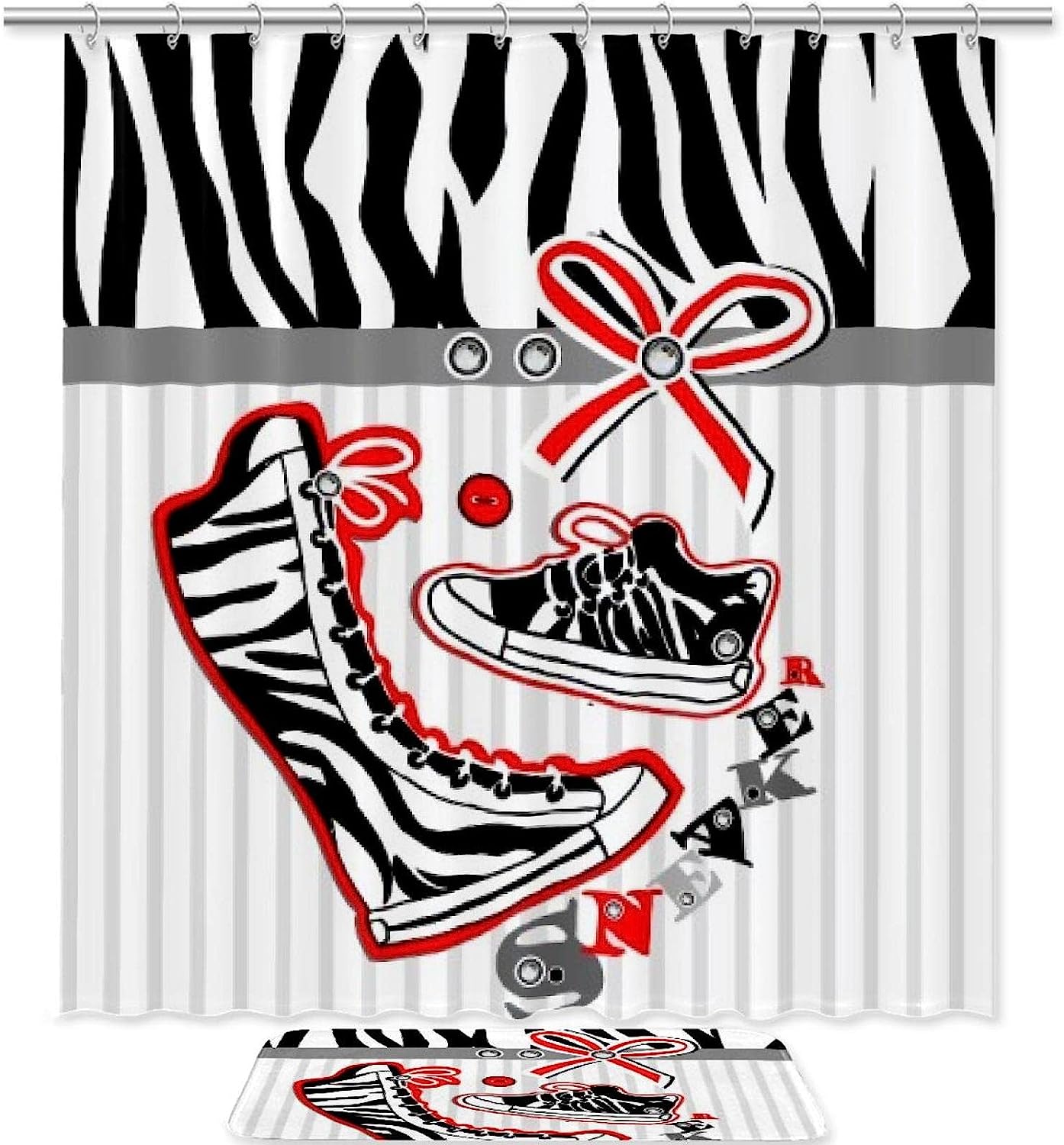 Leopard Canvas Shoes Printed Bathroom Tub Set With Waterproof Fabric Shower Curtain