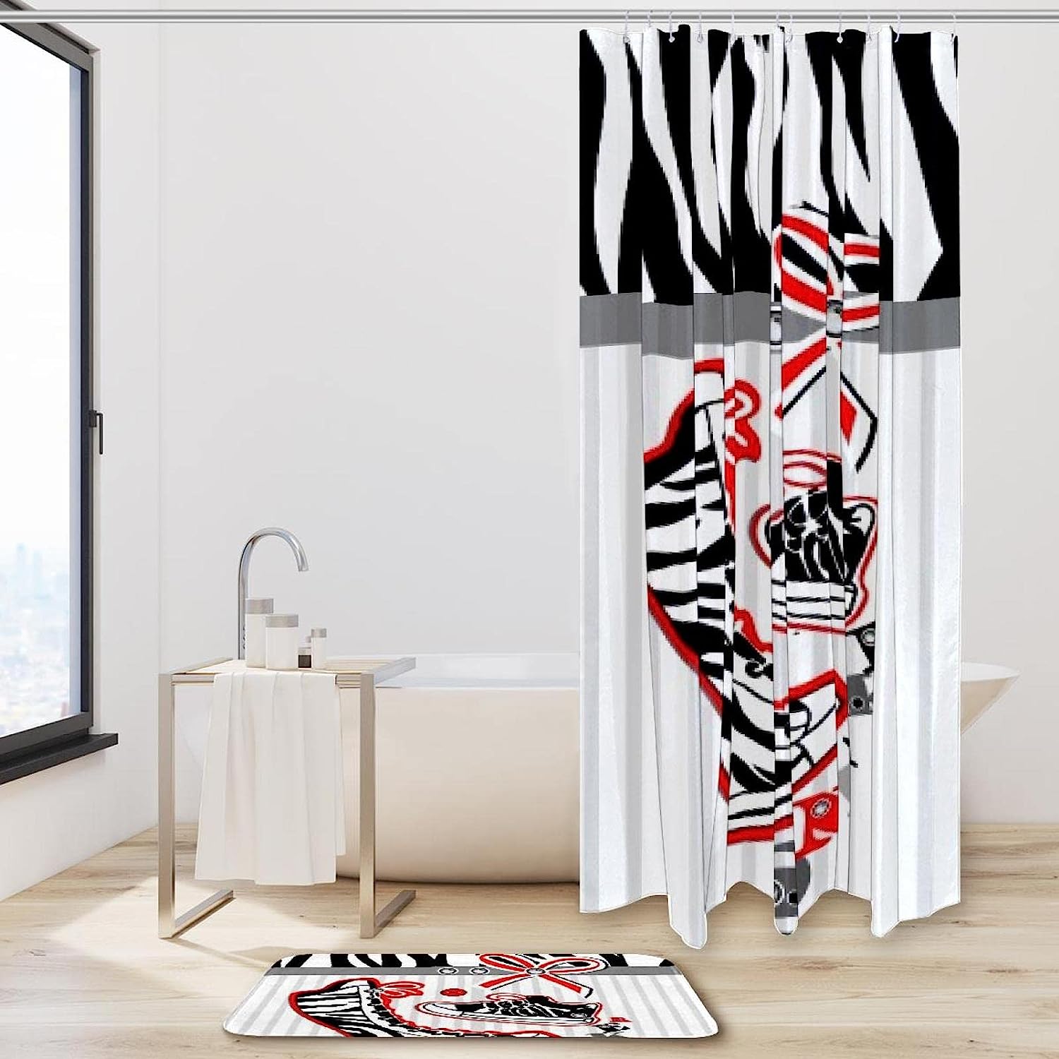 Leopard Canvas Shoes Printed Bathroom Tub Set With Waterproof Fabric Shower Curtain - Image 2