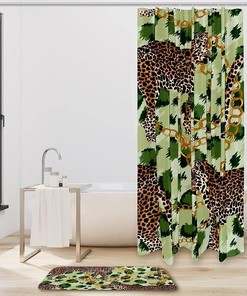 Leopard Gold Chain Green Tiger Skin Bathroom Shower Curtain