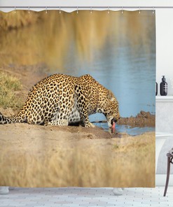 Leopard In Africa Safari Print Animal Shower Curtain For Bathroom Decor