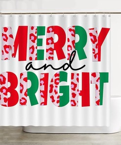 Leopard Merry and Bright Christmas Vibes Shower Curtain for Festive Bathroom 