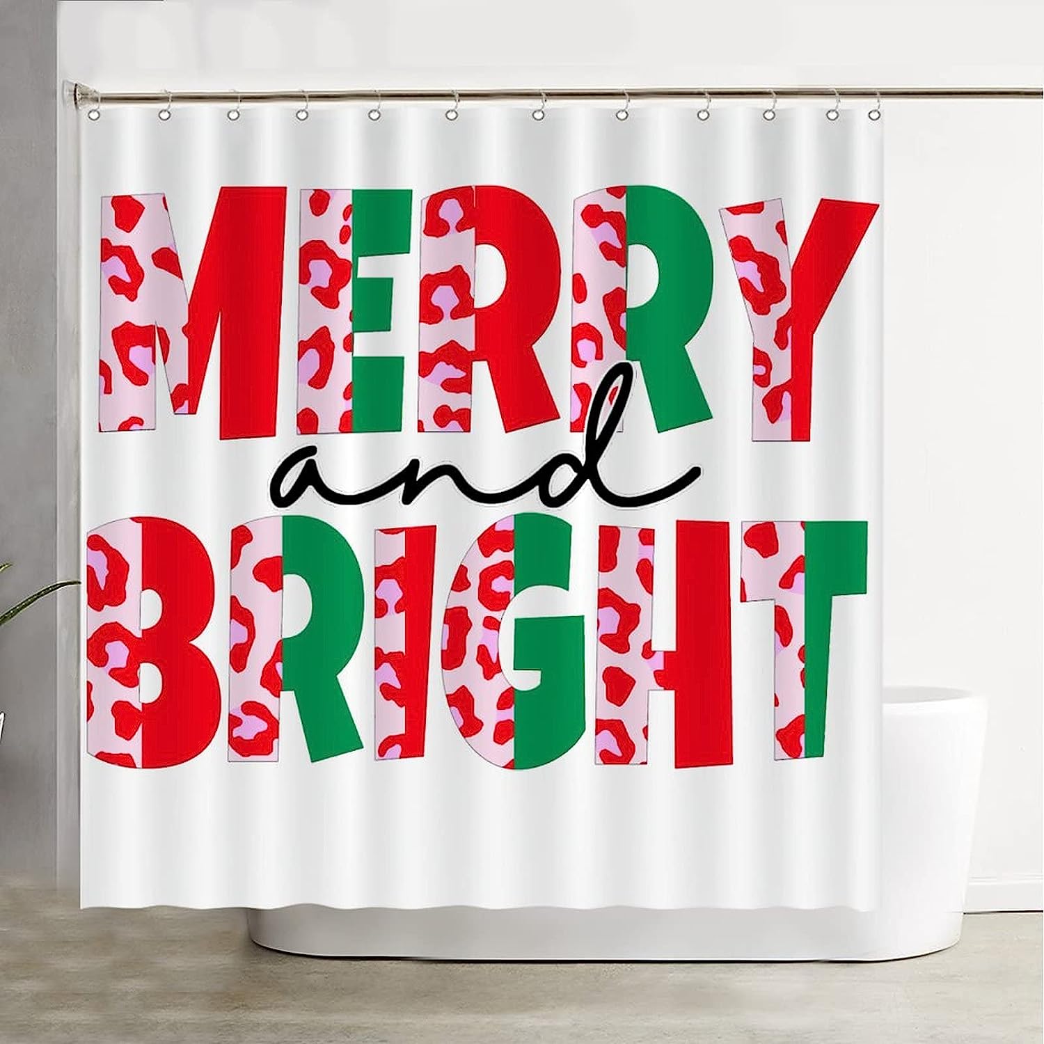 Leopard Merry and Bright Christmas Vibes Shower Curtain for Festive Bathroom