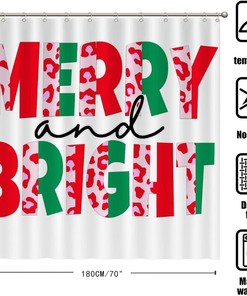 Leopard Merry and Bright Christmas Vibes Shower Curtain for Festive Bathroom