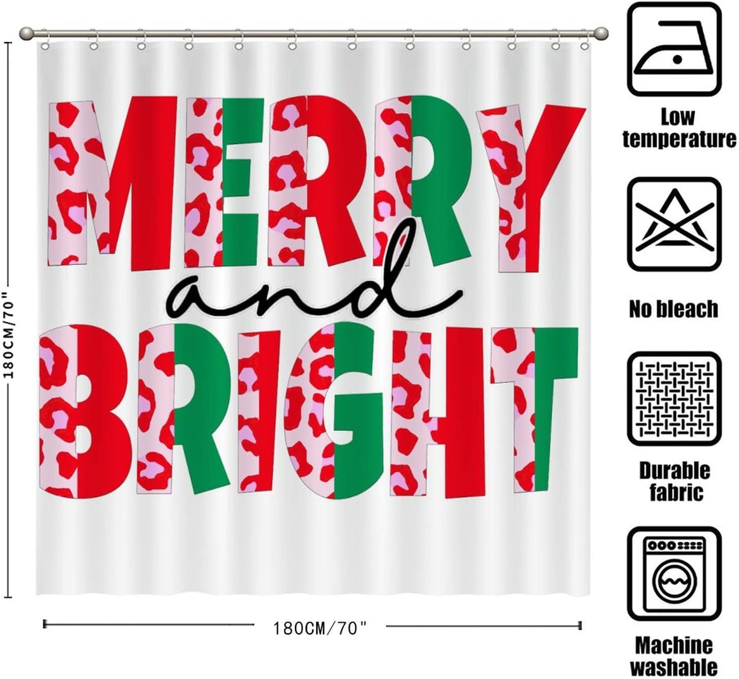 Leopard Merry and Bright Christmas Vibes Shower Curtain for Festive Bathroom