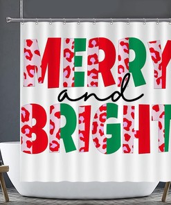 Leopard Merry and Bright Christmas Vibes Shower Curtain for Festive Bathroom