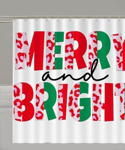 Leopard Merry and Bright Christmas Vibes Shower Curtain for Festive Bathroom