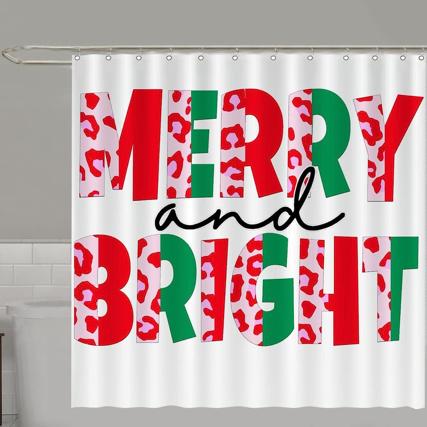 Leopard Merry and Bright Christmas Vibes Shower Curtain for Festive Bathroom